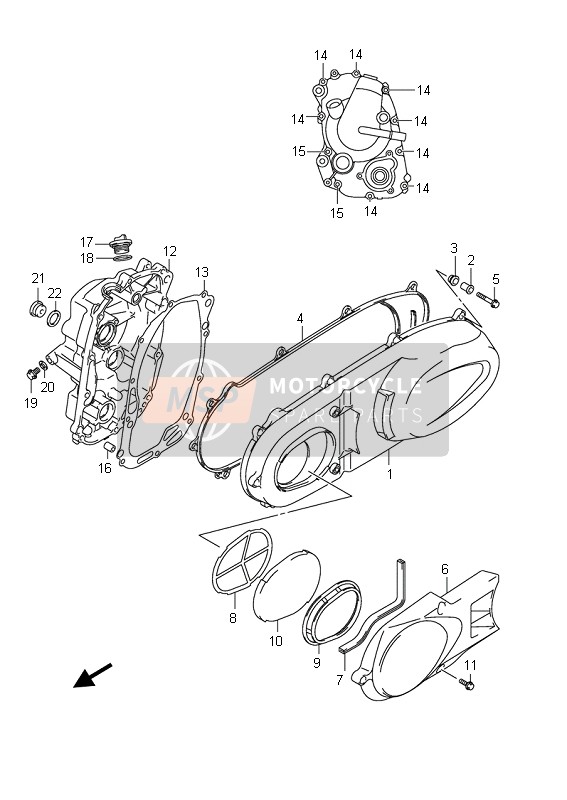 Suzuki UX150 SIXTEEN 2008 Tapa del cárter para un 2008 Suzuki UX150 SIXTEEN